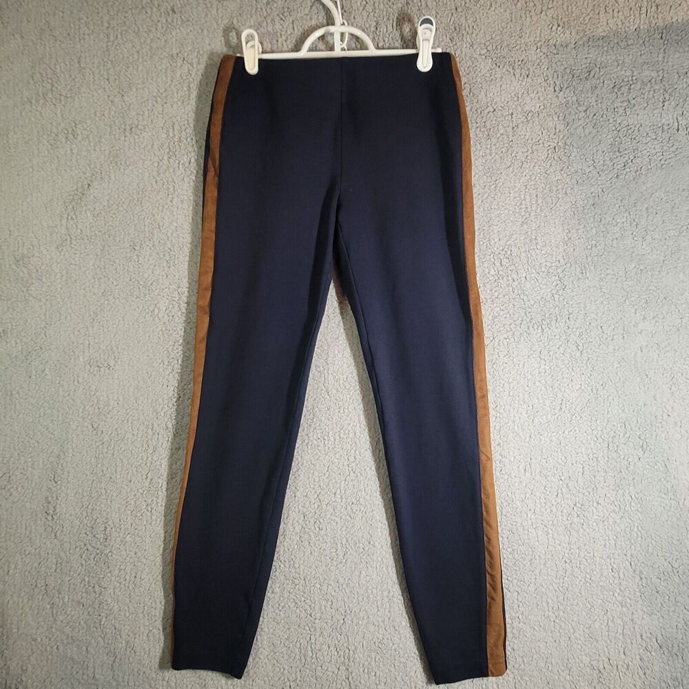 Women's LAUREN RALPH LAUREN Navy W/ Flaux Leather On Sides Trouser Size XS